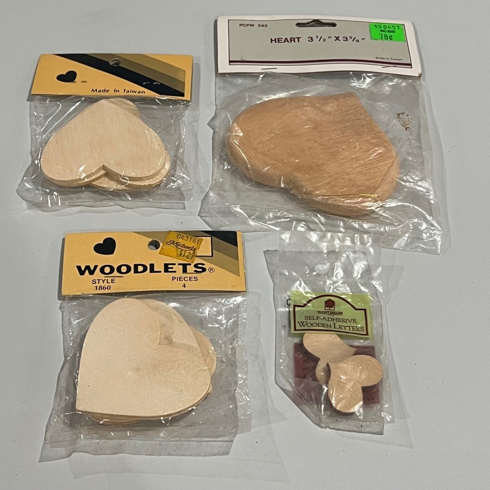 WOODLETS UJ WANG'S Wooden Hearts Craft Pieces Lot of‎ 3 New Sealed